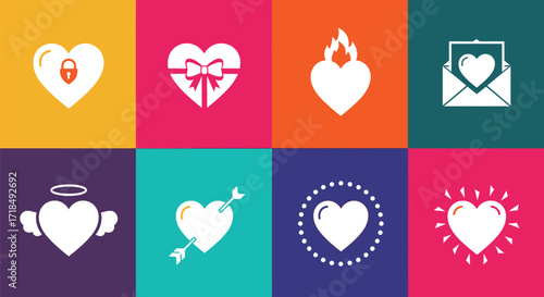 Collection of Valentine's Day heart icons representing love, romance, and affection