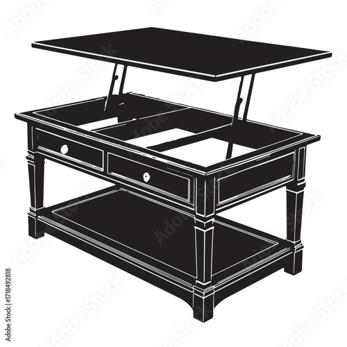 Black lift top coffee table Silhouette Vector, High Quality Illustration on White Background