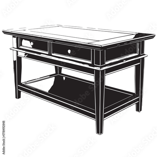 Black lift top coffee table Silhouette Vector, High Quality Illustration on White Background