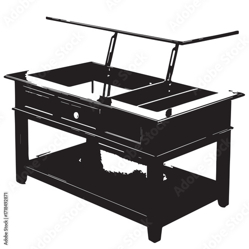 Black lift top coffee table Silhouette Vector, High Quality Illustration on White Background