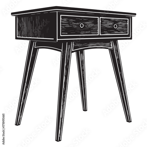 Black mid century modern side table Silhouette Vector, High Quality Illustration on White Background