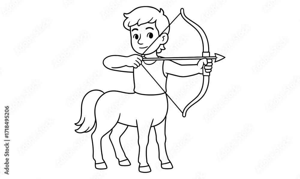 Fototapeta premium Centaur archer illustration in simple outline style for fantasy design and coloring