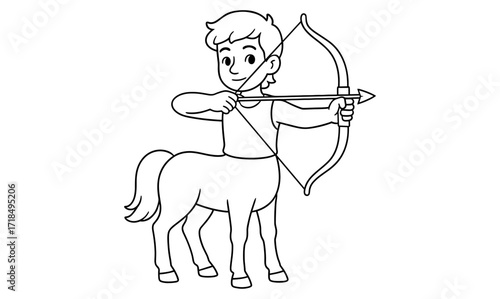 Centaur archer illustration in simple outline style for fantasy design and coloring