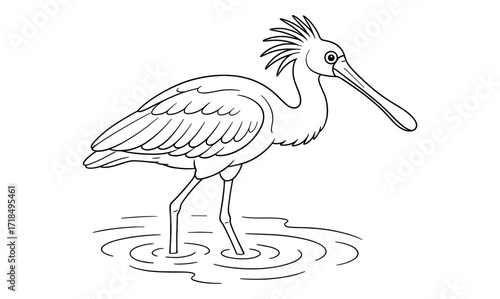Spoonbill bird coloring page for kids – fun and simple animal illustration for creative art activities