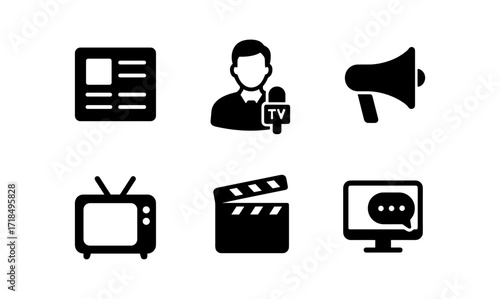 Mass media icons collection for broadcast and communication design projects