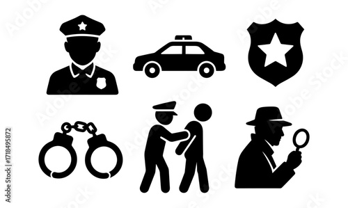 Legal and technology icon set for law enforcement and investigation design
