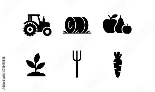 Simple food and agriculture icons for design and print projects