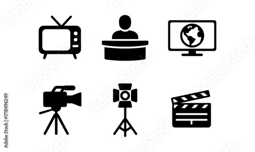 Modern tv news icons collection for broadcast design and media projects