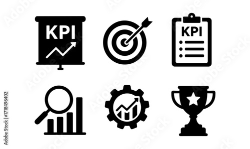 Key performance indicator icons for business strategy and tracking success