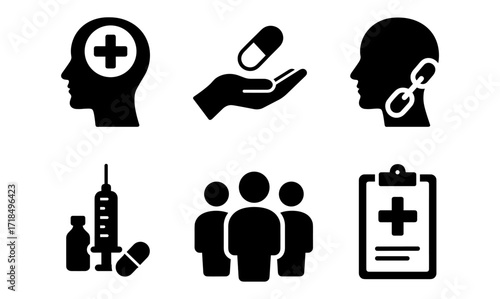 Comprehensive addiction treatment icons for medical and counseling design projects