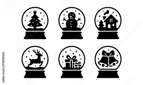 Festive christmas snowglobe silhouettes compilation for seasonal decor and holiday greeting cards