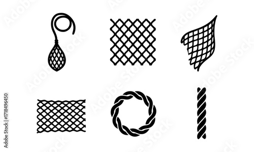 Nautical elements design featuring fishing nets and ropes for marine themed decor and crafts