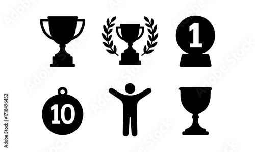 Achievement celebration concept with golden trophy silhouettes for success and victory design