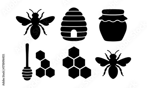 Simple composition of horse heads, honey, and beekeeping elements for design use