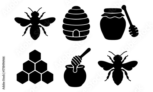 Bee and honey inspired designs with hive, jar, and honeycomb elements for nature-themed decorations