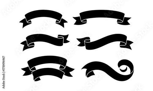 Collection of simple ribbon banner silhouettes for design and decoration projects