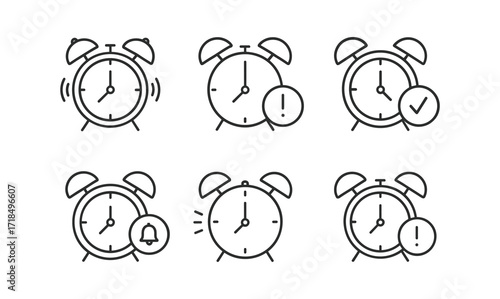 Minimalist alarm clock icon set for time management and organization design