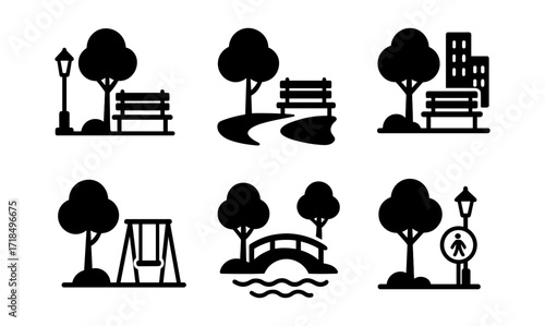 Urban park symbols collection for design and decor in simple style