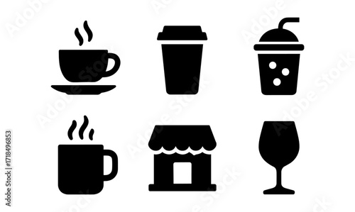Coffee and beverage icons: cups, mugs, shop, and more