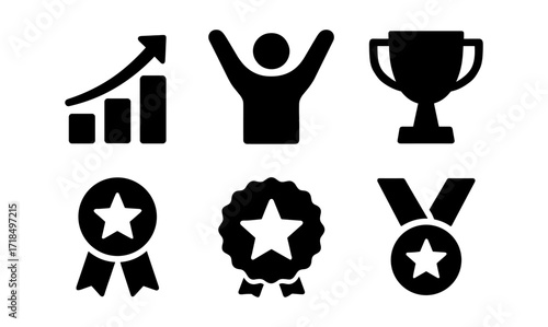 Achievement icons set: growth, success, trophy, award, medal