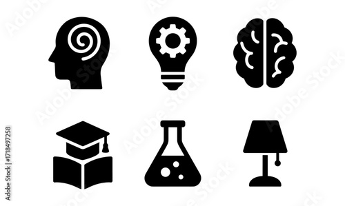 Silhouette icons: education, science, and creativity concepts