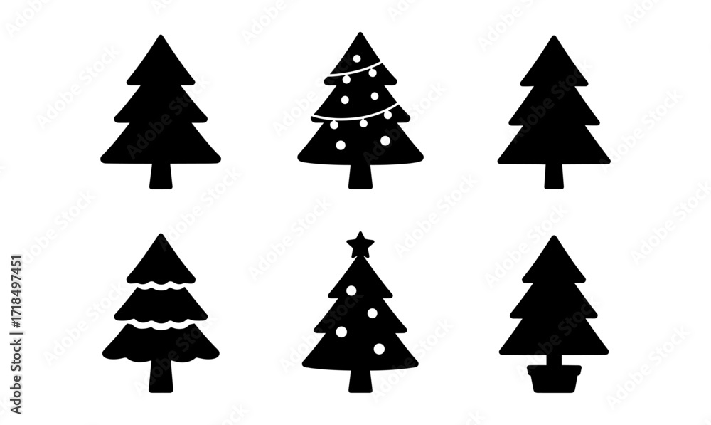 Obraz premium Variety of festive christmas trees in flat design