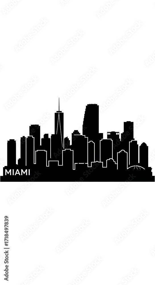 Naklejka premium City Skyline Silhouette Black and White Urban Illustration