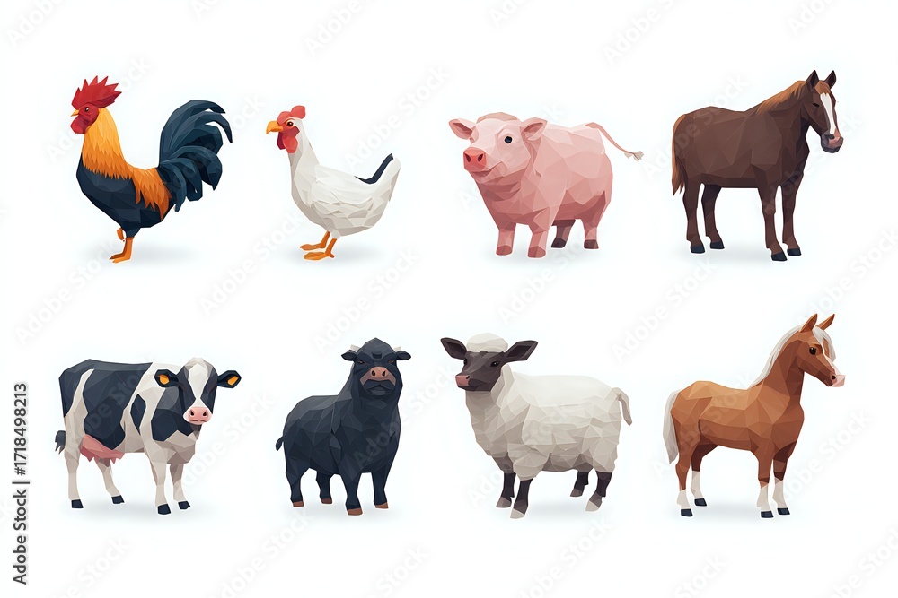 Fototapeta premium Geometric Farm Animals Icons: Professional and Polished