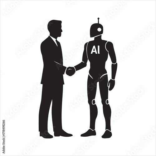 Man shaking hands with robot artificial intelligence concept representing collaboration innovation and the future of business and technology for automation efficiency and modern solutions
