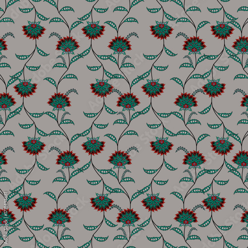 Floral seamless folk pattern, ethnic folklore flowers. Ethnic flowers, Jacobean traditional style on a white background. Classic indian motifs, trendy vector illustration
