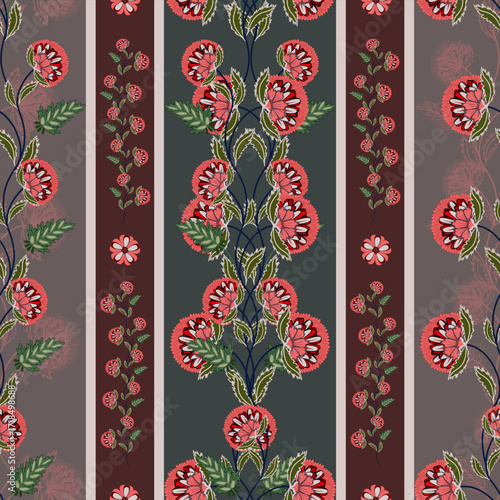 Floral seamless folk pattern, ethnic folklore flowers. Ethnic flowers, Jacobean traditional style on a white background. Classic indian motifs, trendy vector illustration
