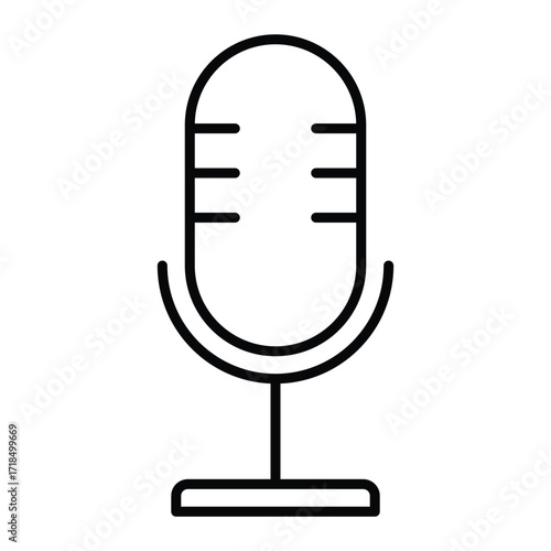Microphone vector icon. Classic retro mic black line art. Audio recording and podcast symbol for music, studio, or broadcasting design.