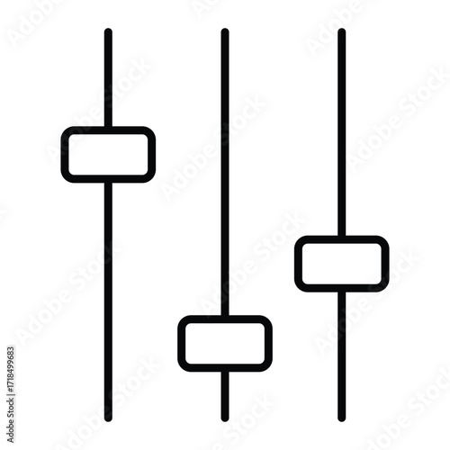Mixer sliders vector icon. Black line art of audio control faders. Music sound adjustment and DJ equipment symbol for studio or app design.
