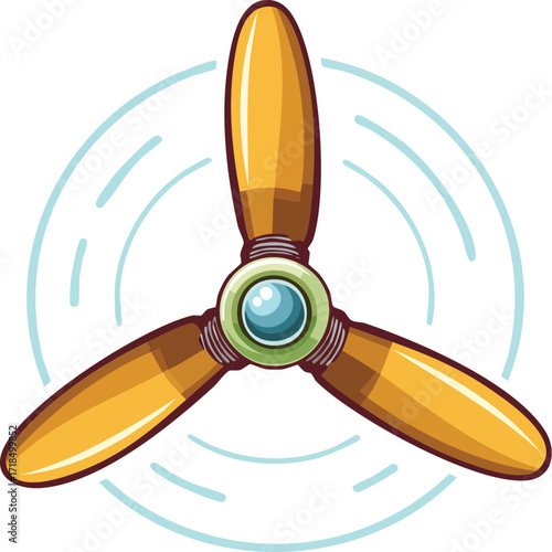 A golden, three-bladed airplane propeller. A detailed vector illustration for concepts of aviation, flight, and vintage aircraft. Generative AI
