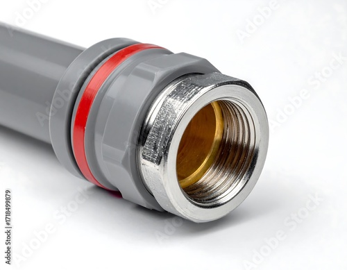 Close-up of gray plastic pipe fitting