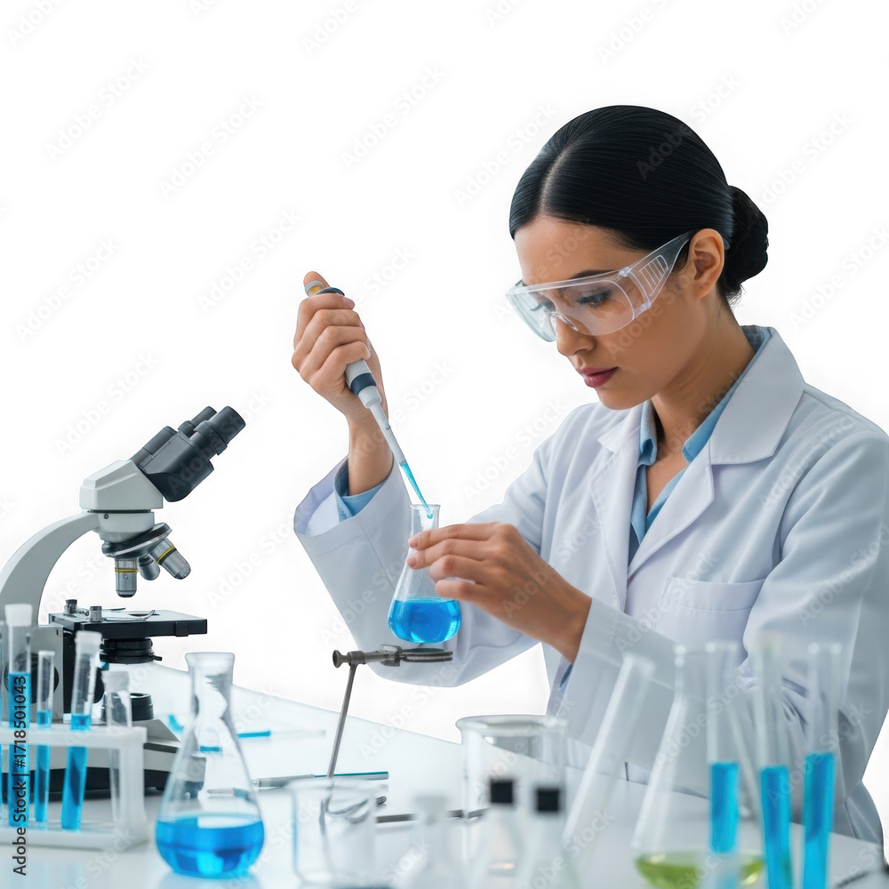 Fototapeta premium Scientist conducts experiment isolated on transparent background isolated on transparent background