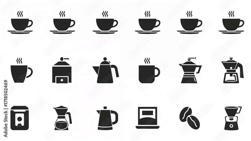 Obraz premium Minimalist black and white coffee icon grid