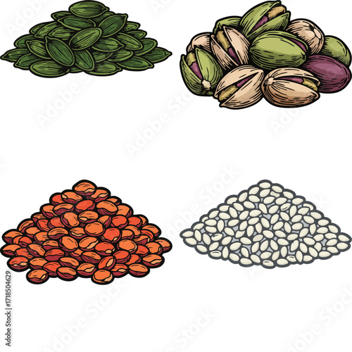 linocut print style fruits & plants