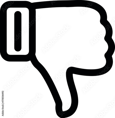 Minimal outline dislike icon, simple black thumbs down symbol for feedback, rating, and user interface design.