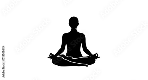 Illustration Yoga Pose Vector SVG Black Silhouette Figure Sitting Meditation Position Modern Minimalist Style