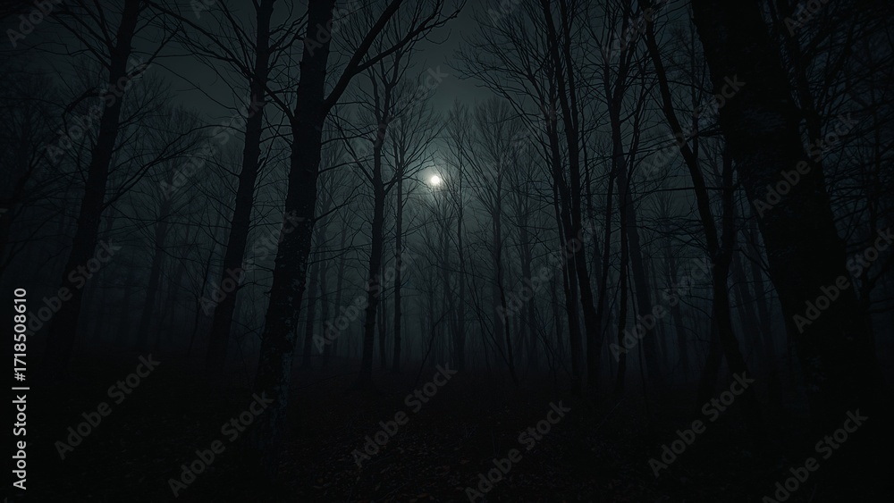 Fototapeta premium Haunted forest nightscape for paranormal book cover