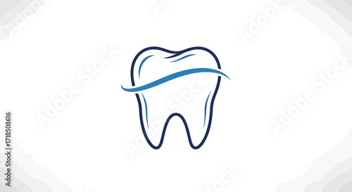 Modern Vector SVG Icon of a Tooth with Wavy Line in Blue Outlined Style