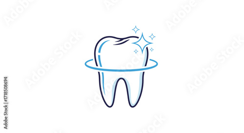 Icon Vector SVG Design with Clean Tooth and Sparkles in Light Blue Outline Minimalist Style