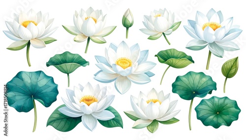 White lotus flowers and leaves