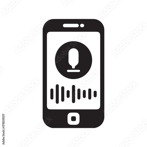 Mobile Voice Recording Icon, Smartphone with Microphone Symbol, Voice Command Technology Vector