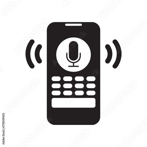 Mobile Voice Command Icon, Smartphone with Microphone and Sound Waves,
