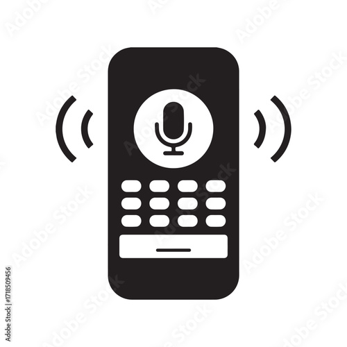 Mobile Voice Command Icon, Smartphone with Microphone and Sound Waves,