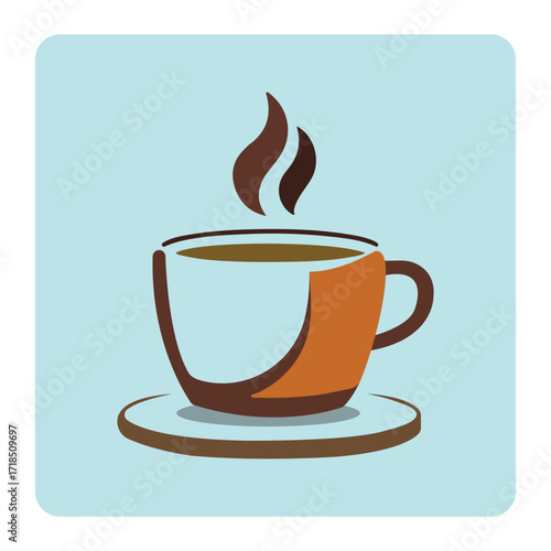 Hot Coffee cup Vector art of a stylized illustration of a steaming cup of coffee on a presented in a flat blue background, evoking warmth and comfort
