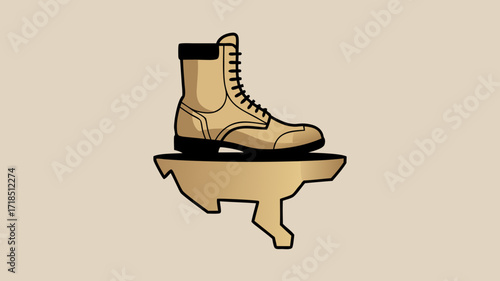 Illustrated boot on a stylized tan platform over a soft neutral background