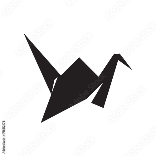 Elegant Black Origami Crane Illustration on White Background Symbol of Peace and Hope Folded Paper Art Japanese Culture Minimalist Design Simple Graphic Icon
